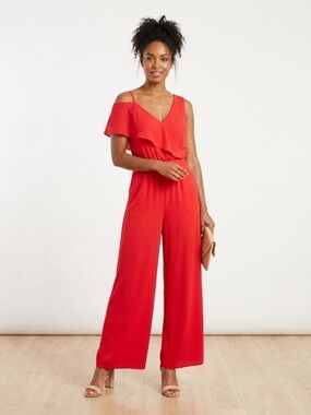 Sparkle & Fade Coral Jumpsuit One Shoulder Cap Sleeve Size S